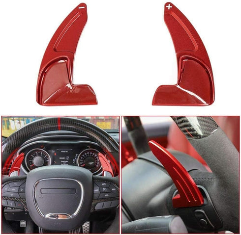 Voodonala for Challenger Steering Wheel Shift Paddle Cover Extended Shifter Trim for Dodge Challenger 2015 2016 2017 2018 2019 (Aluminum Alloy Red...
