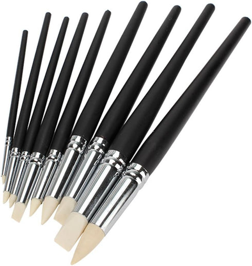 BQLZR Clay Coloring Drawing Tool Set - 9pcs, Black Wood Shank, Silicone Tips, Clay Shapers, Pottery Painting Tools...