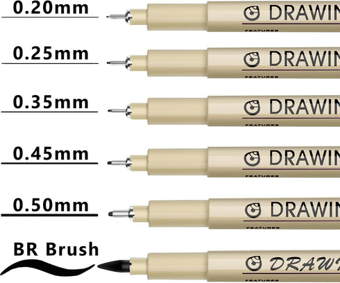 Micro Fineliner Drawing Art Pens: 6 Black Fine Line Waterproof Ink Set Artist Supplies Archival Inking Markers Pigment Liner Journaling Sketch Out...