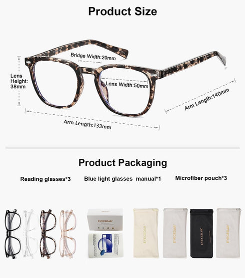 EYECEDAR 4-Pack Reading Glasses for Women Square Style Blue Light Readers for Women Metal Spring Hinges Adjustable Flexible Temples Eye Glasses 2....
