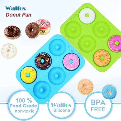 Walfos Silicone Donut Mold - Non-Stick Silicone Doughnut Pan Set, Just Pop Out! Heat Resistant, Make Perfect Donut Cake Biscuit Bagels, BPA FREE a...