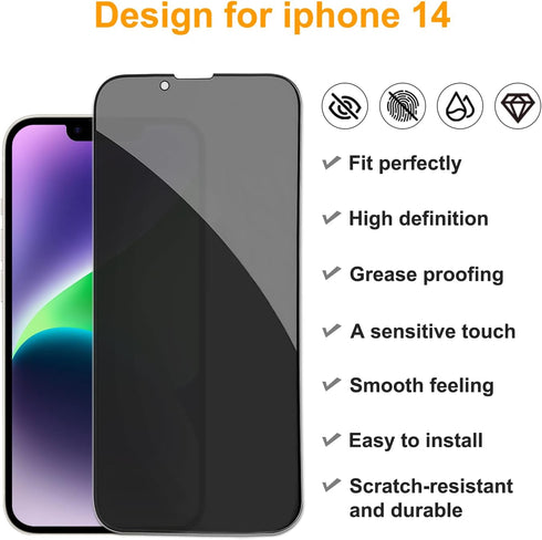 pehael [2+2 Pack iPhone 14 Privacy Screen Protector with Camera Lens Protector Full Coverage Anti-Spy Tempered Glass Film 9H Hardness Upgrade Edge...