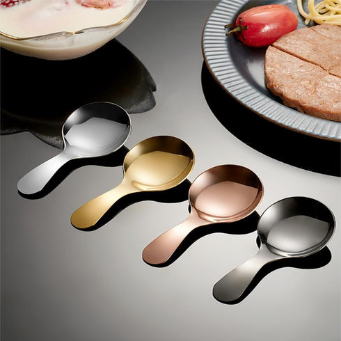 5PCS Short Handle Spoon, Stainless Steel Mini Spoons Thickened Small Round Spoon For Salt Condiments Dessert Tea Coffee (Silver)...