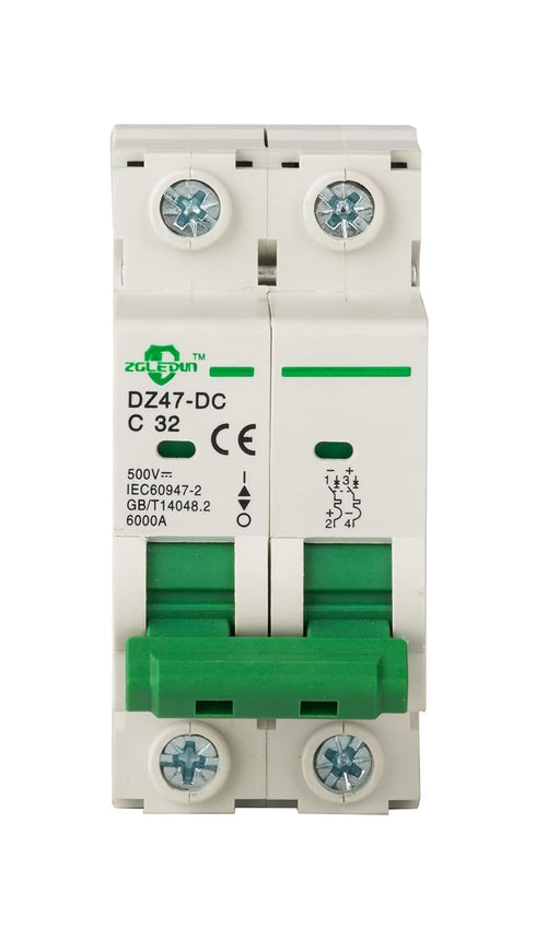 DC Miniature Circuit Breaker - Mini Home Circuit Breaker 12V-250V DZ47-63 Din Rail Mount 2 pole 32A...