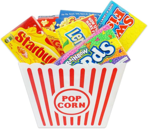 Novelty Place Plastic Popcorn Bowl, Red & White Striped Classic Popcorn Containers for Movie Night - 8" Square x 7" Deep (1 Pack)...