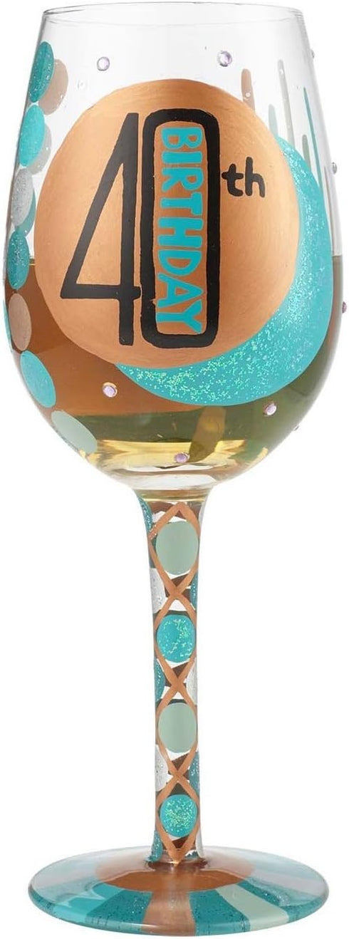 Designs by Lolita “40Th Birthday” Hand-Painted Artisan Wine Glass, 15 oz...