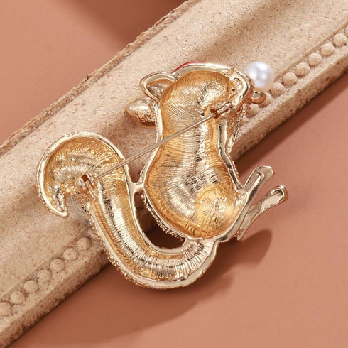 2Pcs Creative Squirrel Pearl Brooch Animal Coat Sweater Lapel Brooches For Wedding Party Gift...