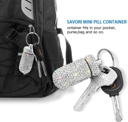 Portable Pill Case Pill Container Waterproof Pill Holder with Keychain Bling Pill Box Medicine Dispenser Bottle Storage for Outdoor Camping Travel...
