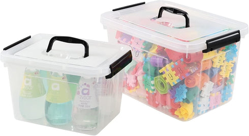 Plastic Bin with Lid, Mixed Size Latching Storage Box, 2 Packs, 6 Quart & 12 Quart...