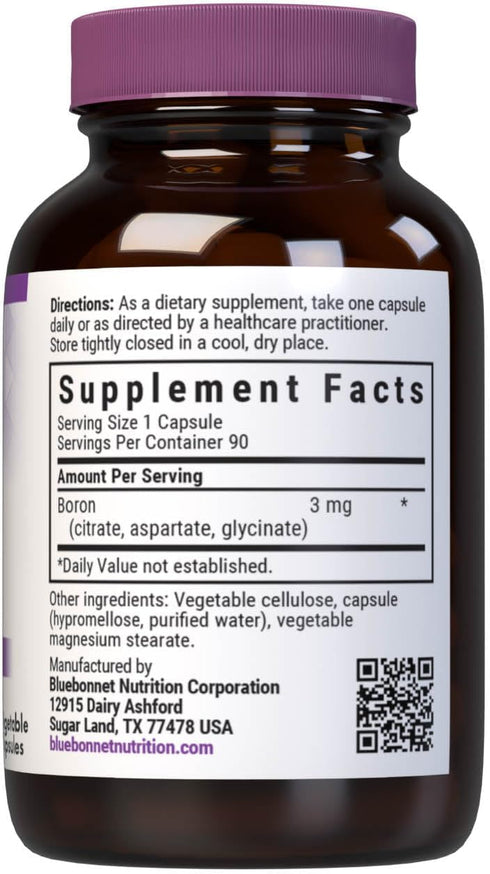 Bluebonnet Triple Boron 3 mg Trace Mineral Bone Support - Boron Supplement for Men & Women with Citrate Aspartate & Glycinate - Vegan, Non-GMO - 9...