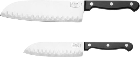 Chicago Cutlery 2-Piece Stainless Steel Triple Rivet Polymer Handles Essentials Partoku/Santoku Set, Black...
