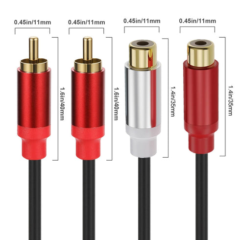2RCA Male to 2RCA Female Cable 1.5m, Gold Plated 2 RCA to 2 RCA Audio Cable Cord Wire Y Adapter for Tablets, MP3, HiFi Stereo System, Speaker(Male...