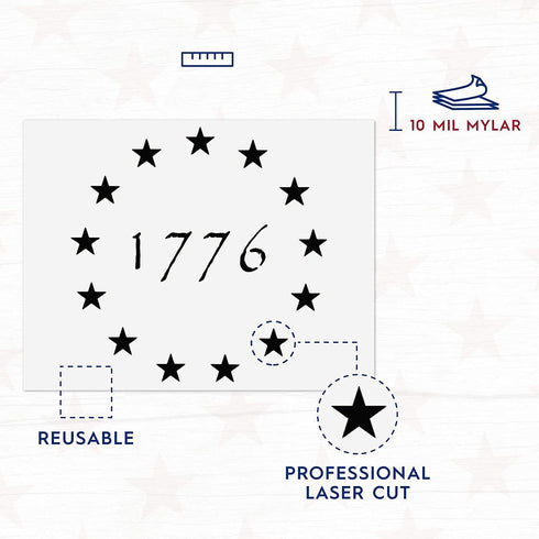 1776 13 Stars Betsy Ross Stencil Template - Reusable Stencil of American Flag Pattern Stencil for Painting Wood & Wall Art (7"x10")...
