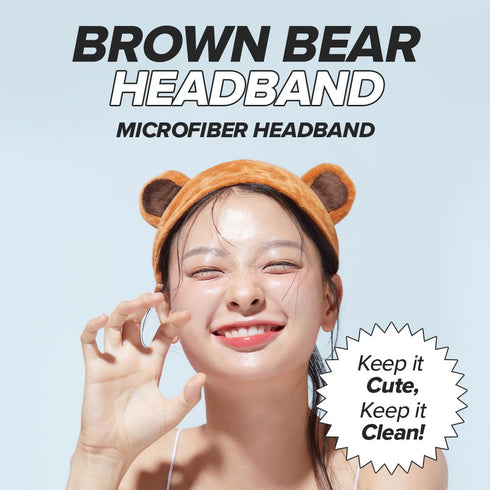 I DEW CARE Face Wash Headband - Brown Bear | Animal Head band for Face Washing & Skincare, Spa Day, Soft & Fuzzy, Cute for Makeup, Shower, Teen Gi...