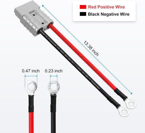 50Amp 10Awg Battery Quick Connect Electric Forklift Cable with O Ring Terminal?2Pcs 32cm/1ft with Quick Connector for Carts, Sightseeing Car, Batt...