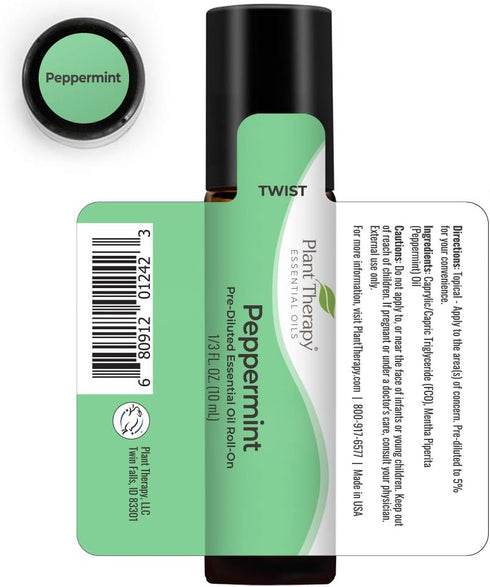 Plant Therapy Peppermint Essential Oil 100% Pure, Pre-Diluted Roll-On, Natural Aromatherapy, Therapeutic Grade 10 mL (1/3 oz)...