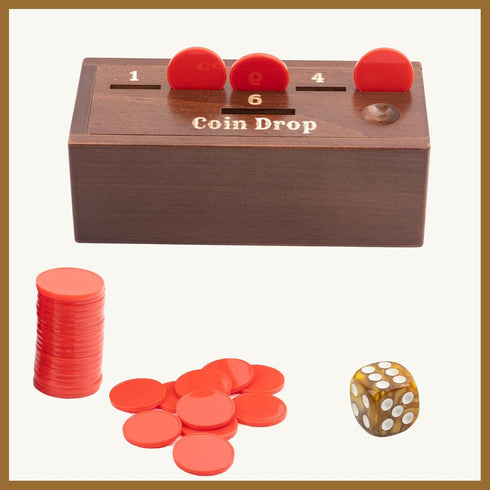 Wooden Coin Drop Game,Penny Game with 50 Coins,Game Box and 1 Dice for 2-6 Players.A Fun Board Game to Interact with Family and Friends...
