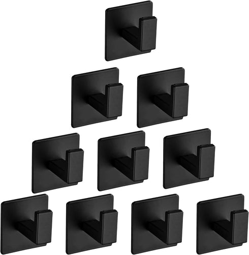 Bath Towel Hook,10 Pack Self Adhesive Square Coat Hooks, Sturdy No Drilling Robe Hook, Stainless Steel Heavy Duty Clothes Hanger, Wall Hooks for B...
