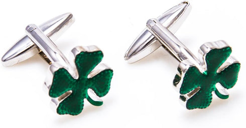 Clover Green Irish Ireland Shamrock 4 Leaf Pair Cufflinks in a Presentation Gift Box & Polishing Cloth...