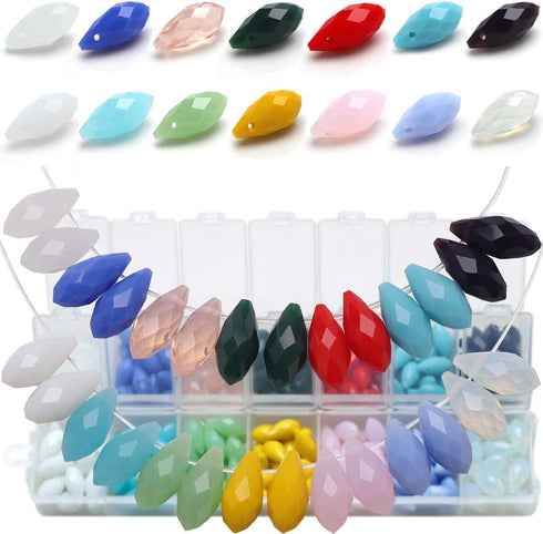 6x12mm Teardrop Crystal Beads, 280pcs Faceted Glass Beads in 14 Colors, DIY Gemstone Beads for Jewelry Making, Craft Supplies for Necklaces, Brace...