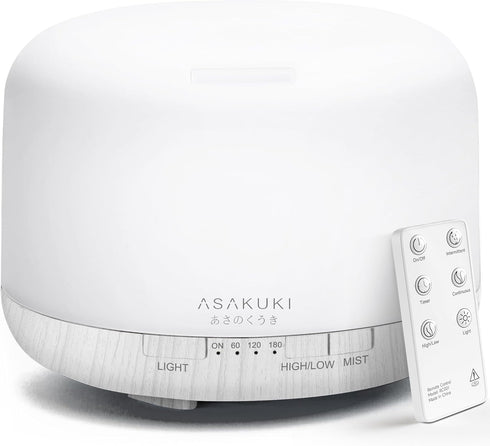 ASAKUKI 500ml Premium Essential Oil Diffuser with Remote Control, 5 in 1 Ultrasonic Aromatherapy Fragrant Oil Humidifier Vaporizer, Timer and Auto...