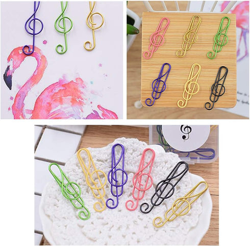 Music Paper Clips 6 Colors, 100 Pcs Cute Paper Clips Funny Creative Music Coloured Plastic Alloy Office Stationery for Documents Book Memo Paper...