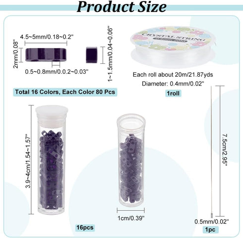 NBEADS about 1280 Pcs 16 Colors Tila Beads, 2-Hole Rectangle Glass Seed Beads with Elastic Thread, Big Eye Beading Needles for Bracelet Necklace E...