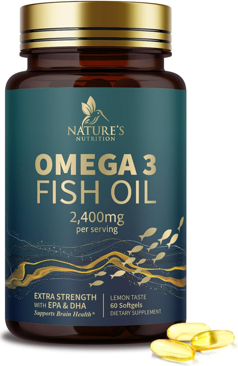 Triple Strength Omega 3 Fish Oil 2400 mg Softgels, Nature's Fish Oil Supplements, Brain & Heart Health Support - EPA & DHA, 1200 MG Fish Oil in Ea...