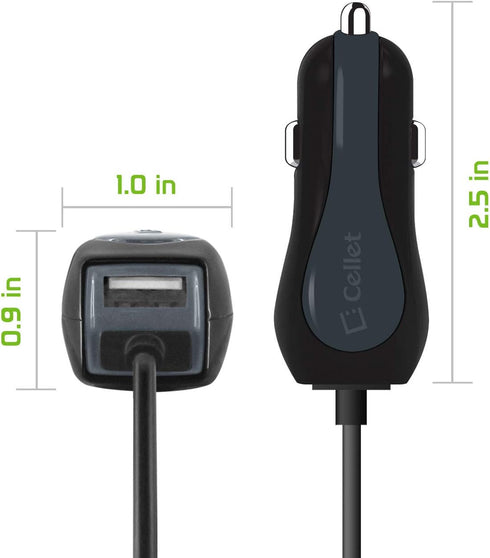 Cellet High Powered 3Amp, Fast Charging 15Watt, Dual USB Port Car Charger with 4ft Long Type-C Cable Compatible for BlackBerry Keyone/Essential Ph...