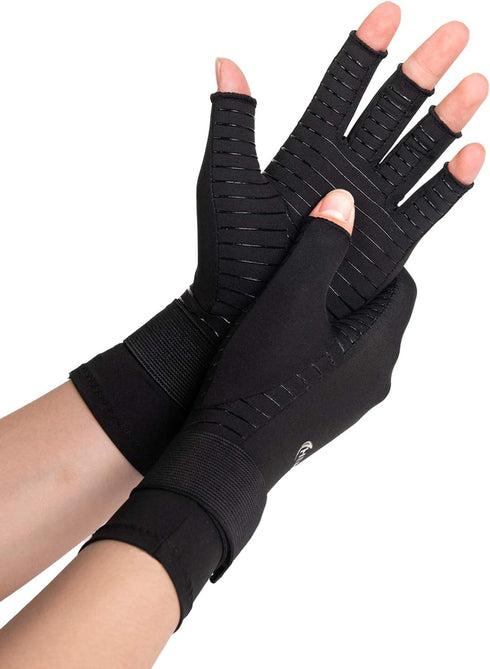 Copper Arthritis Gloves for Women Men, Wrist Reinforcement Fingerless Arthritis Compression Gloves for Relieving Carpal Tunnel Aches, Rheumatoid P...