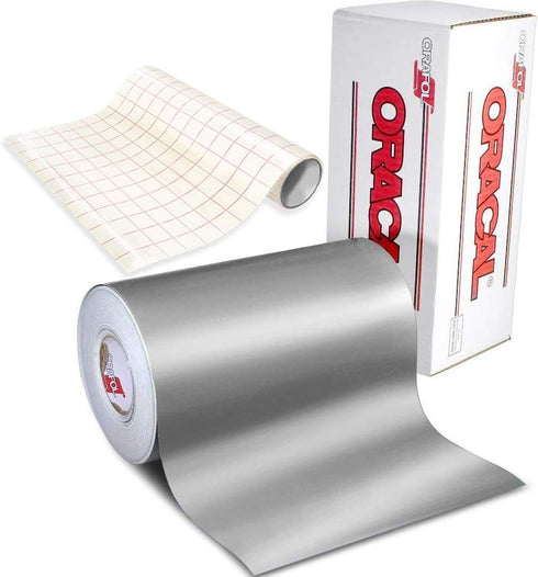 ORACAL 631 Matte Silver Metallic Adhesive Craft Vinyl 12 Inches x 6 Feet Including 12 Inches x 24 Inches Roll of Clear Transfer Paper...