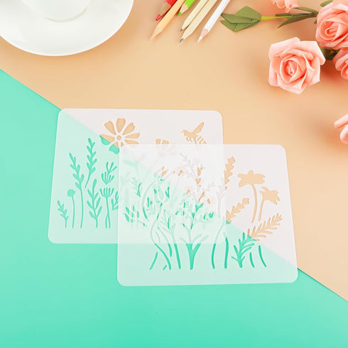 16pcs Botanical Flower Stencils Reusable for Crafts Small Wildflower Floral Paint Stencil for Painting on Wood Card Making, Art Stencils for Furni...