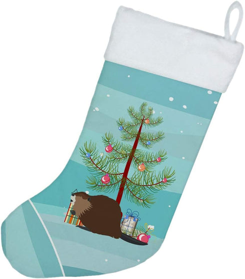 Caroline's Treasures BB9240CS Eurasian Beaver Christmas Christmas Stocking, Teal Fireplace Hanging Stockings Christmas Season Party Decor Family H...