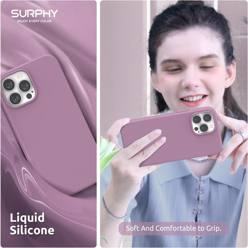 SURPHY (4 in 1 Designed for iPhone 14 Pro Case (6.1 inch, 2022), with 2 Pack Screen Protector + Camera Cover, Liquid Silicone Phone Case (Lilac Pu...