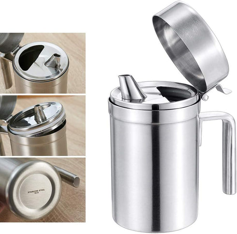 Oil Can Stainless Steel Olive Oil Dispensers Bottle, 550ML Oil Dispenser Pot Leak Proof Oil Salad Storage Oil Bottles Oil Container with Lid for K...