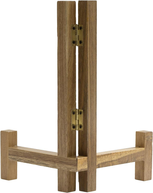 MyGift Plate Display Stand, Rustic Acacia Wood Tabletop Saucer Rack, Folding Picture Frame Holder Easel...