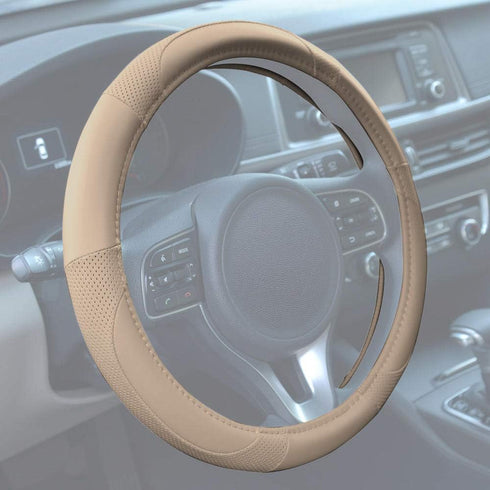 Motor Trend Beige Classic Stitch Perforated Simulated Leather Steering Wheel Cover, All Beige...