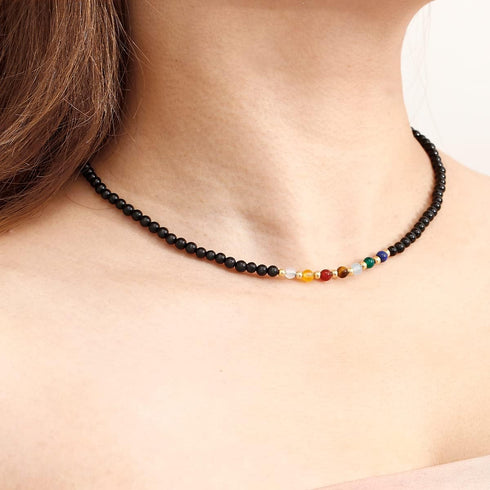 Jewever 7 Chakra Beaded Choker Necklace for Women Black Agate Healing Crystals and Gemstones Meditation Yoga Balance Jewelry...