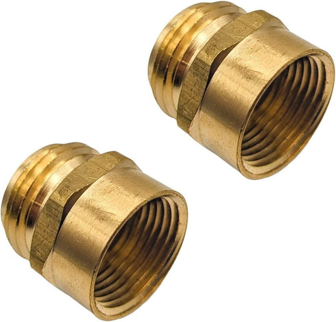2 Pack Brass Garden Hose Adapter Fitting, 3/4” NPT Female Threads and 3/4 GHT Male Connector, Heavy-Duty High-Pressure Support, Rust and Corrosion...