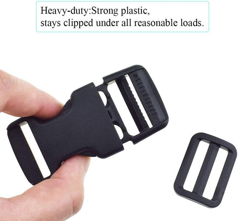 SGH Pro 1 Inch Single Adjustable Quick Side Release Buckles with 1 Inch Tri-Glide Slides Clips Snaps No Sewing Heavy Duty Plastic Replacement for ...
