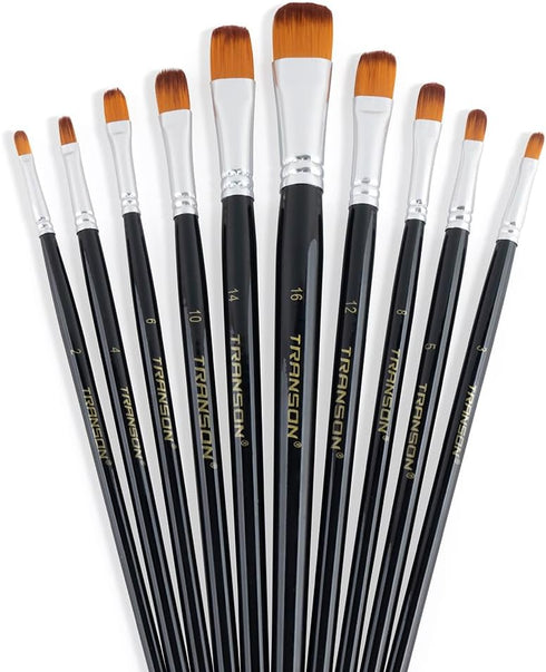 Transon Synthetic Filbert Paint Brush Set 10pcs for Acrylic Watercolor Gouache Art Painting and Body Craft Painting...
