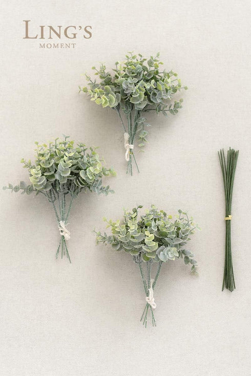 Ling's Moment Artificial Plants Eucalyptus Leaves Branches,18Pcs 15" Tall Fake Greenery Filler Decor w/Stems, Realistic Texture Flocked Plants for...
