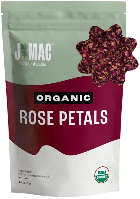 J MAC BOTANICALS, Organic Rose Petals (4 oz) culinary grade dry rose petals, edible rose petals for herbal tea, cooking and crafts, rose petals fo...