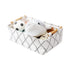 Decorative Collapsible Rectangular Fabric Storage Bin Organizer Basket with Wooden Handles for Clothes Storage,15.4x10.6x5.1 inch,White...