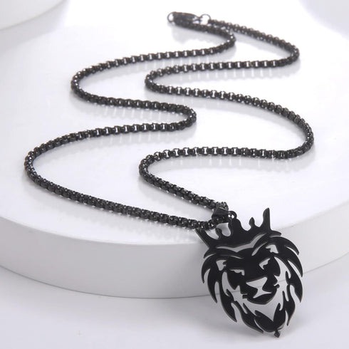 Dreamtimes Lion With King Crown Necklaces for Men Punk Animal Stainless Steel Pendant Necklace Men's Chain Fashion Jewelry Gothic Punk Rock Mens P...