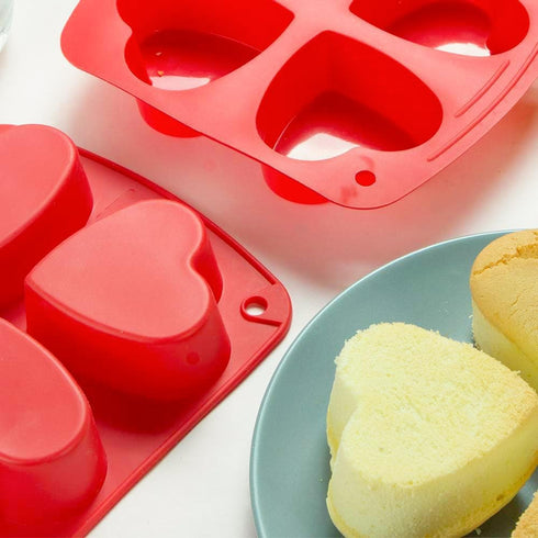 Webake Silicone Heart Mold Heart Shaped Small Cake Pans Muffin Cupcake Mold Tray for Baking, Jelly Pudding Jello Soap Bath Bombs 4 Cavity, 2 Pack...