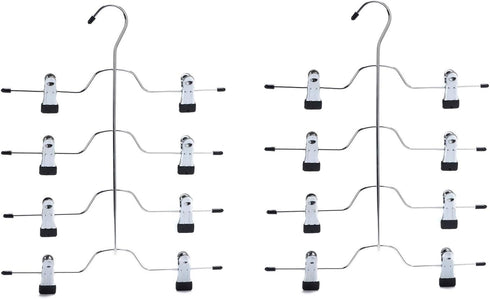 2 Quality Pant Skirt Trouser 4-Tier Pants Metal Hangers Heavy Duty Metal and Clips, Great for Slacks, Trousers, Jeans, Towels (2)...
