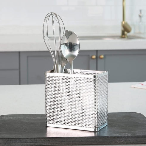 Kitchen Utensil Chopsticks Perforated Holder with Hooks - 304 Stainless Steel Storage for Organizer Dishwasher Safe (Small Rectangle)...