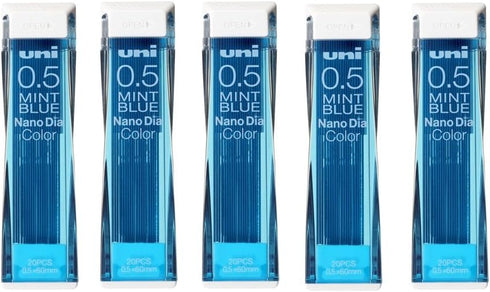 Uni NanoDia Color Mechanical Pencil Leads 0.5mm Mint Blue, 5 Pack/total 100 Leads Value Set...