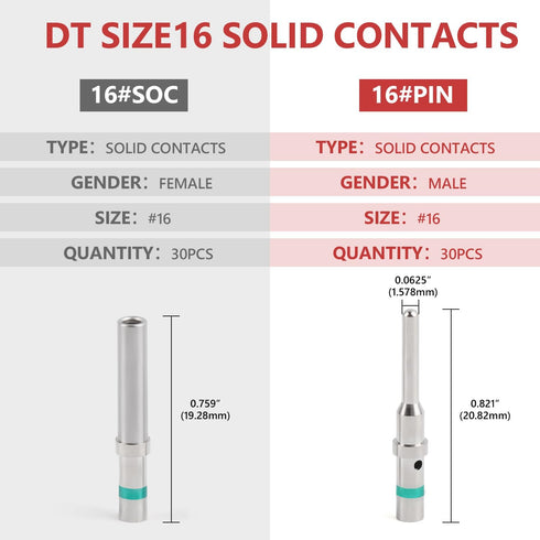 Newdeli 30 Pairs Deutsch DT Connectors Size 16 Solid Contacts, 0460-215-16141 Male Pins / 0462-209-16141 Female Sockets, 14-20 AWG Wire Gauge Soli...